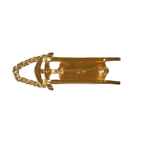 Swarovski Gold Plated Red & Black Enamel White Crystals Winter Snow Sled Pin - Picture 3 of 4